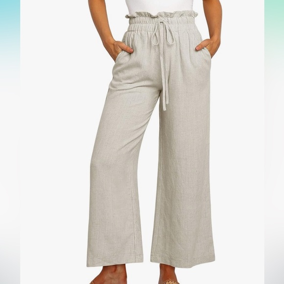 Women's Wide-Leg Linen Blend Crop Pants - Picture 2 of 5